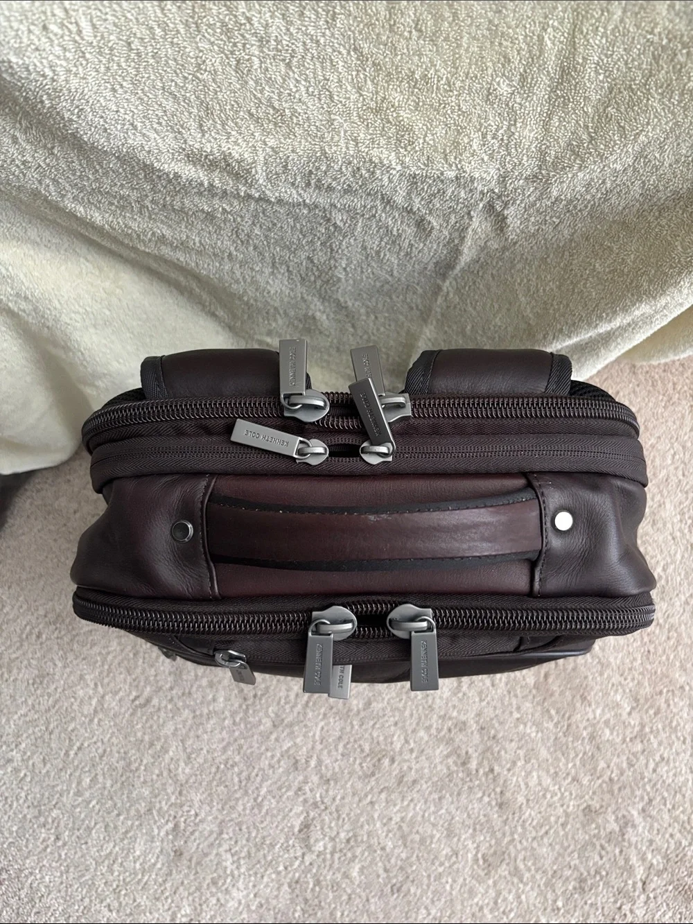 Kenneth Cole Dark Brown Leather Backpack with Front Zip Pockets